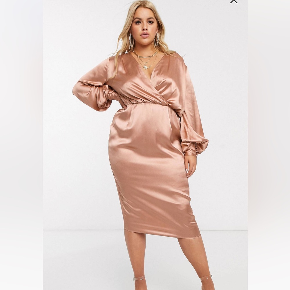 ASOS DESIGN Curve balloon sleeves satin midi dress